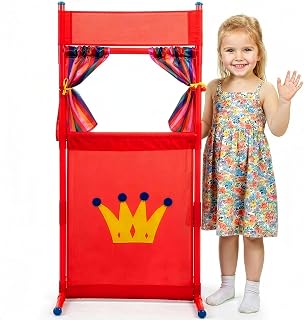 Kiddie Play Puppet Theater for Kids Floor Show Stand with Curtains (Red) | Puppet Show Stage, 21" L X 44" H