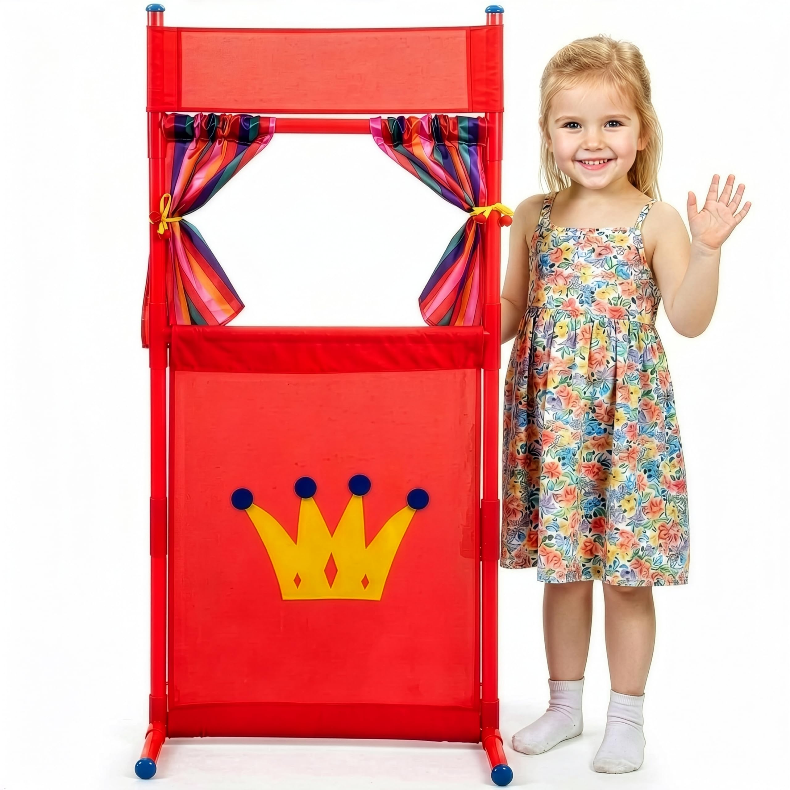 Kiddie Play Puppet Theater for Kids Floor Show Stand with Curtains (Red) | Puppe