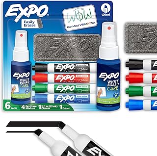 EXPO Dry Erase Markers Kit, Chisel Tip, Assorted Colors, Eraser, Spray Cleaner, 6 Count - Whiteboard, Calendar, Office Essentials, School, Classroom, Teacher Supplies