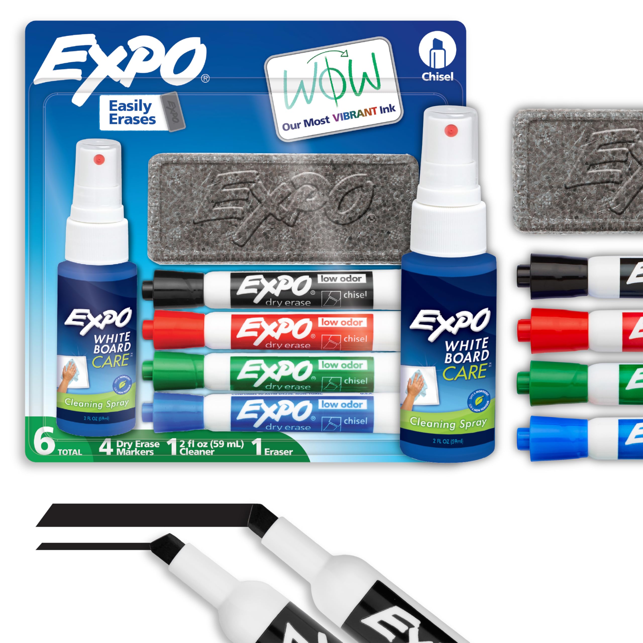EXPO Dry Erase Markers Kit, Chisel Tip, Assorted Colors, Eraser, Spray Cleaner, 