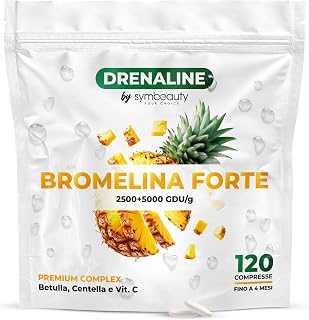 Symbeauty Bromelina Forte 2500+5000 GDU (120cpr - Fino a 4 mesi) | Integratore Bromelina, Centella, Betulla e Vitamina C | Vegano
