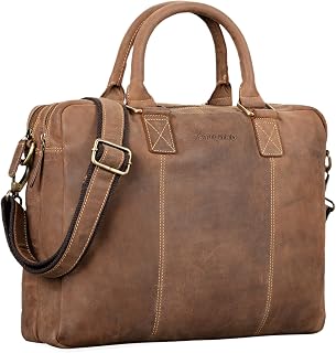 STILORD "Zacharias" Vintage Business Bag Leather Portfolio Satchel Teacher's Bag Large XL 15.6 Inch Laptop Bag Shoulder Bag Attachable for Trolleys Genuine Leather Colour:Used Look - Brown