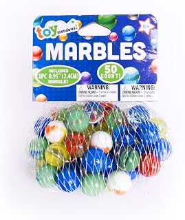 TOYMENDOUS 50 Piece Marbles - Colorful Glass Set with Shooter - Ages 8+