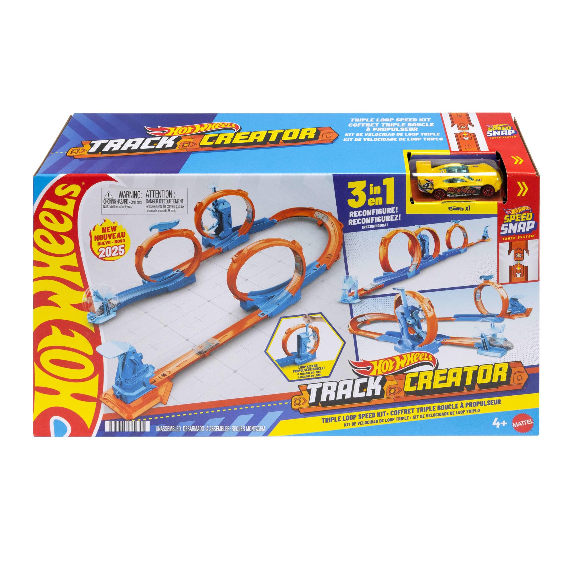 ​Hot Wheels Track Creator Triple Loop Pack & 1:64 Scale Toy Car | Includes Essen