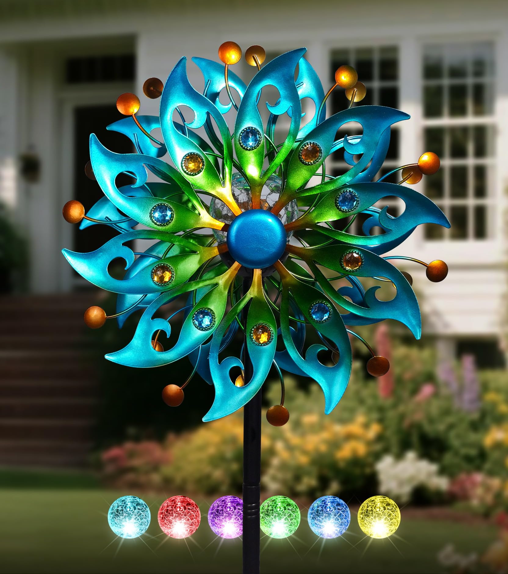 VUFOZ Solar Wind Spinners Outdoor, Yard Decorations Outdoor, Peacock Decor | Han