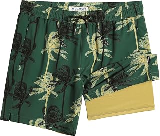 maamgic 7 Inch Mens Swim Trunks with Compression Liner Board Shorts with Zippered Pocket Bathing Suit for Beach Vacation