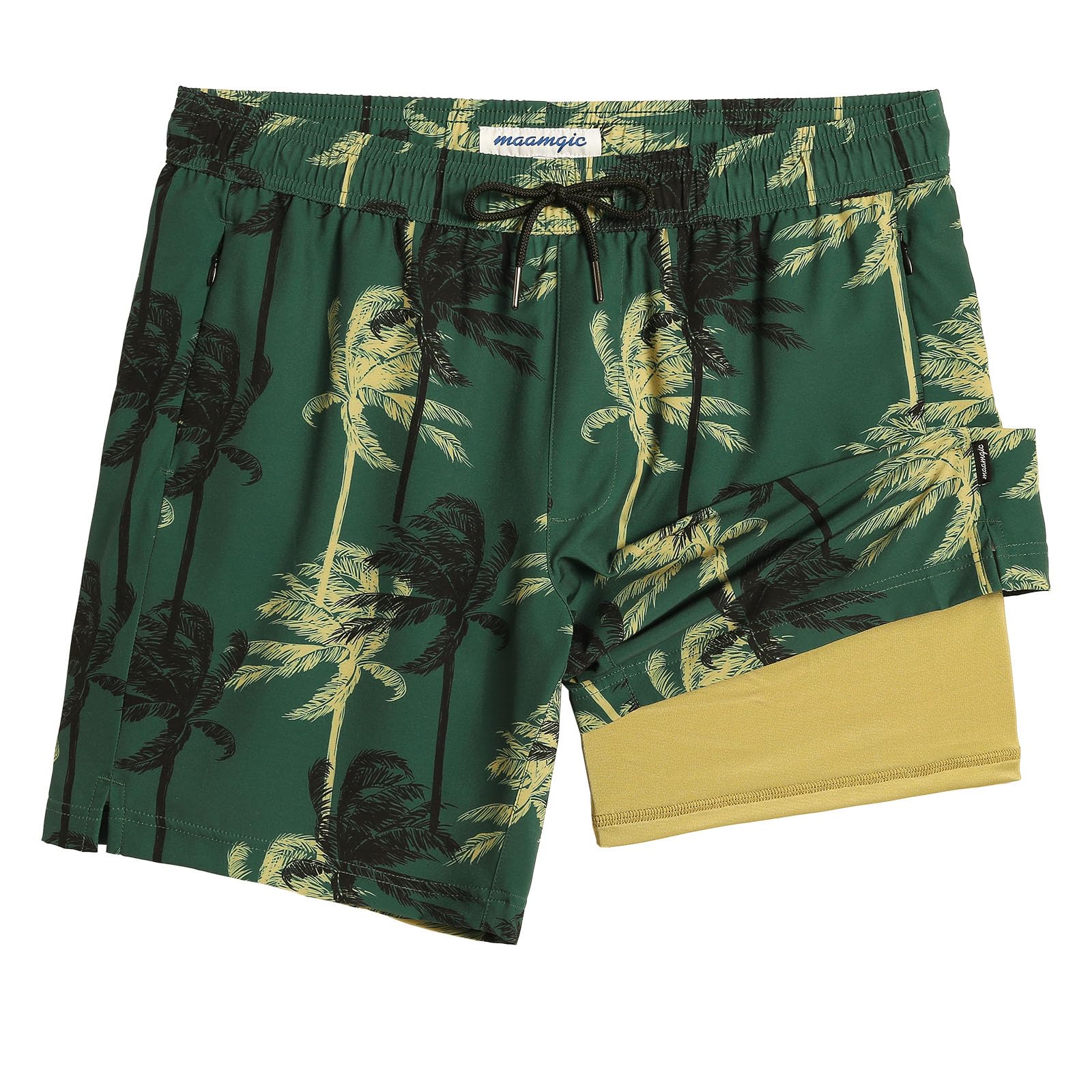 maamgic 7 Inch Mens Swim Trunks with Compression Liner Board Shorts with Zippere