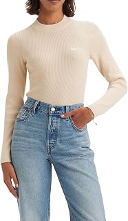 LEVIS Women's Rib Crew Sweater Brandy Stripe Egret NAV