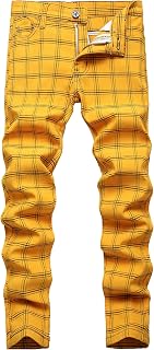 Men's Slim Fit Chino Plaid Pants Slim Fit Flat Front Fashion Business Casual