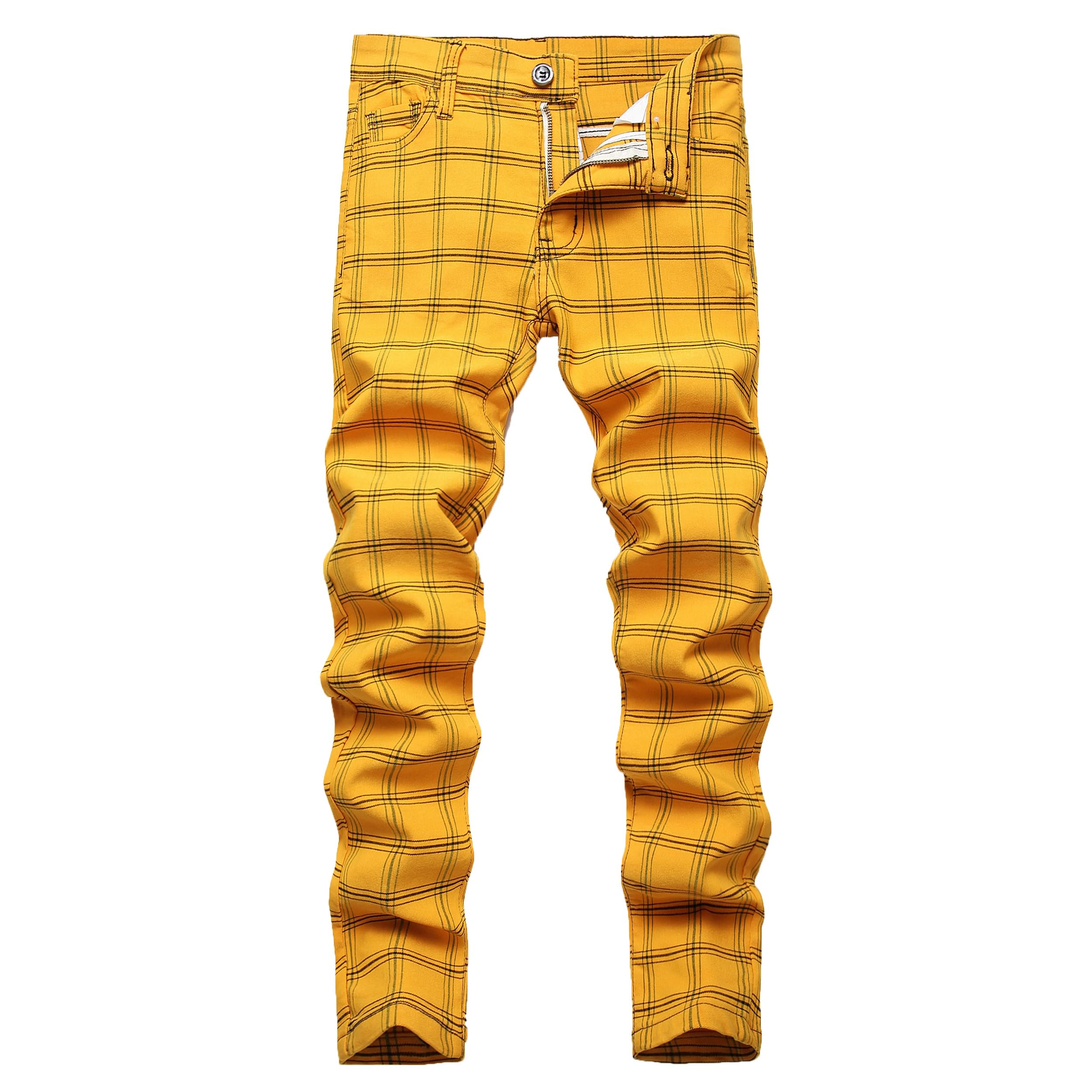 Men's Slim Fit Chino Plaid Pants Slim Fit Flat Front Fashion Business Casual