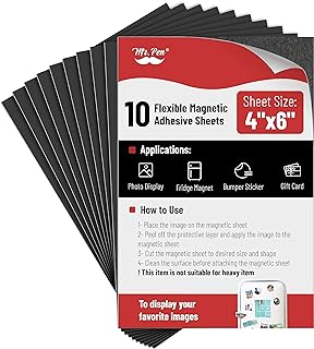Mr. Pen- Adhesive Magnetic Sheets, 4" x 6", 10 Pack, Flexible Photo Magnet Paper with Adhesive Backing