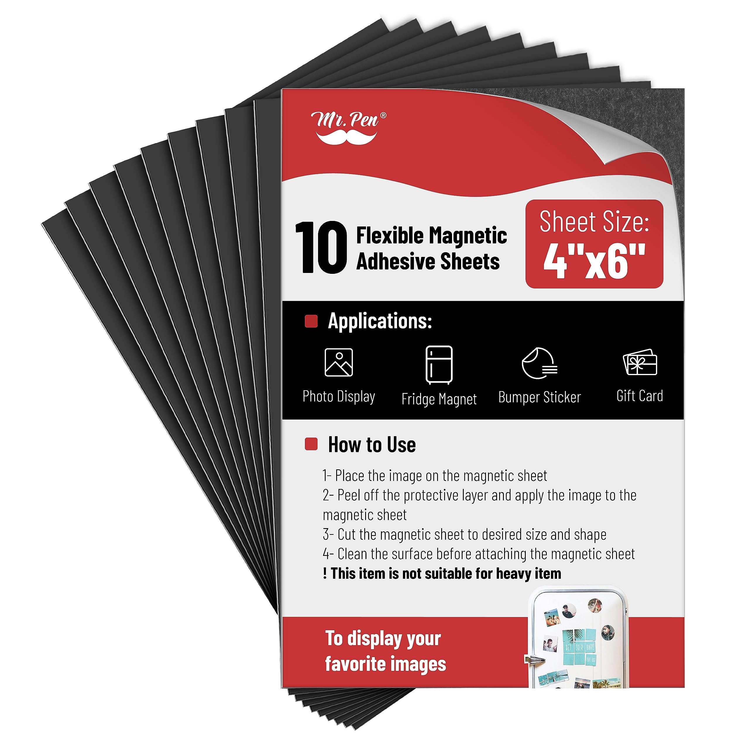 Mr. Pen- Adhesive Magnetic Sheets, 4" x 6", 10 Pack, Flexible Photo Magnet Paper