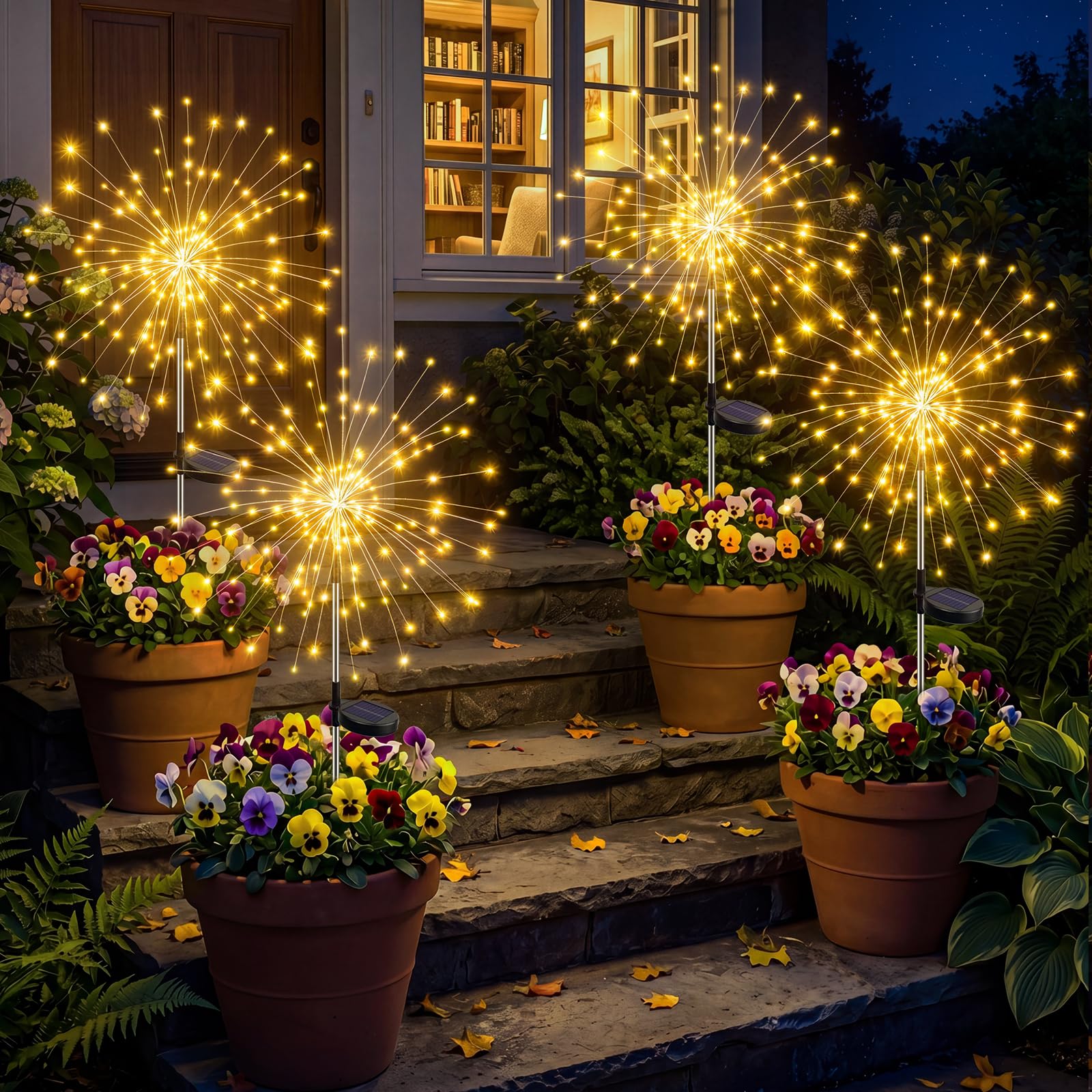 btfarm 4Pack Solar Lights Outdoor Garden,Firework Lights 8 Modes,Warm White | 12
