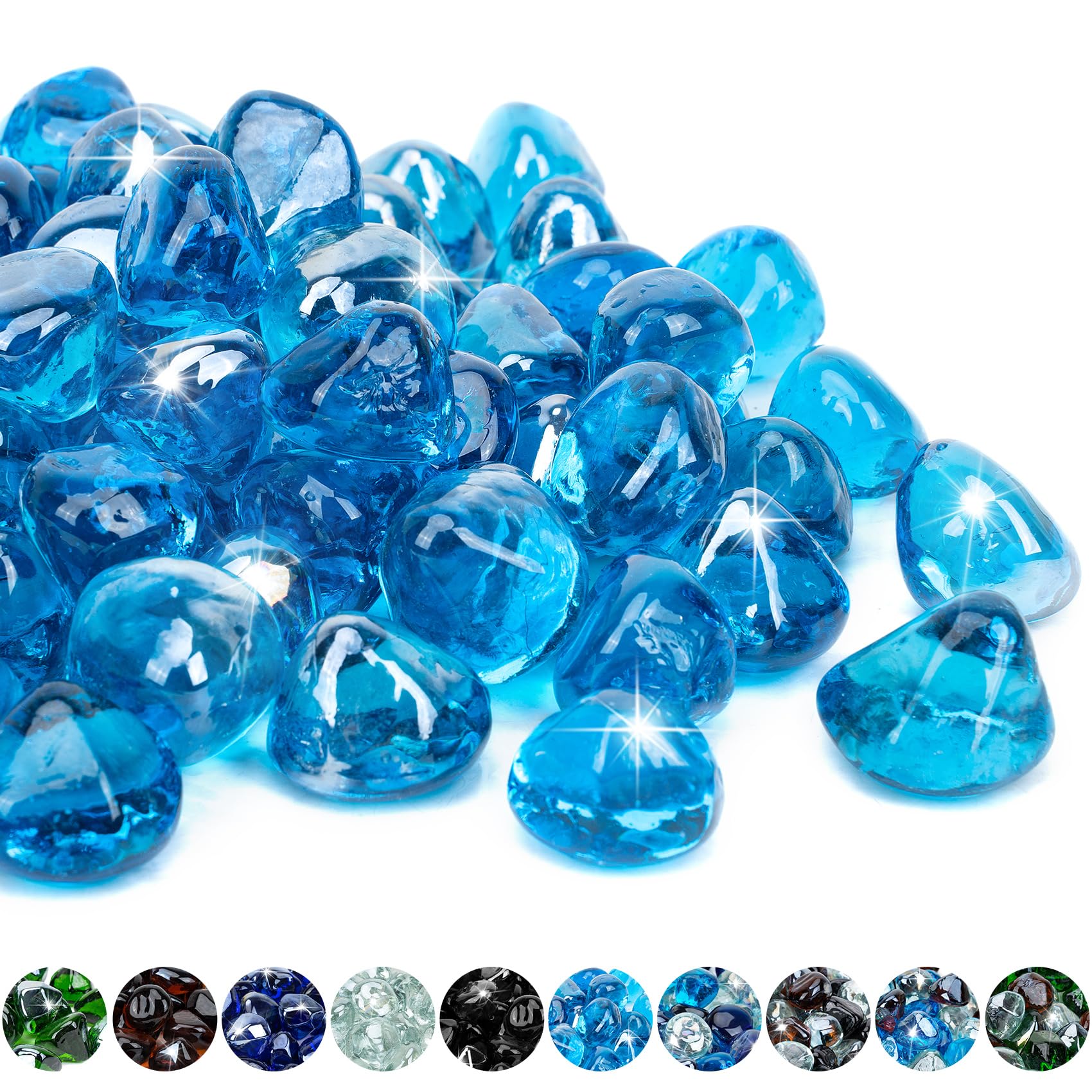 Mr. Fireglass 10 lbs 1 Inch Diamond Fire Glass, High Luster Caribbean Blue | Ref