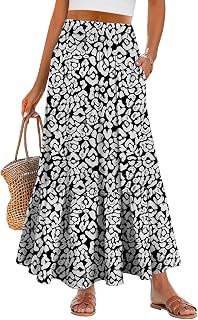 ANRABESS Maxi Skirts for Women 2026 Summer Boho Long Flowy Floral Elastic High Waist Skirt Casual Travel Skirt with Pockets