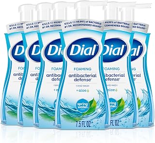 Dial Antibacterial Foaming Hand Soap, Spring Water Scent, 7.5 Fl Oz, 6-Pack | Kills 99.99% of bacteria, gentle on skin, with aloe vera, dermatologist tested, includes 6 bottles