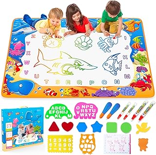 Water Doodle Mat - Kids Color Painting Toy, Gift Set for Toddlers 2-7 | Great Educational Water Doodle Mat - Toddler Painting Toy Gift with Fun Stencils, Magic Pens & Drawing Templates for Kids