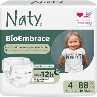 Naty BioEmbrace Baby Diapers, Size 4 (7-18 kg), 88 Count