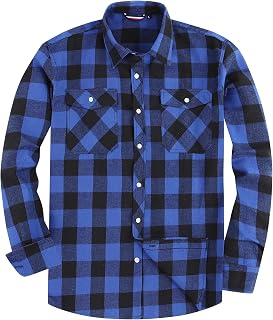 Mens Flannel Shirt Classic Checked Shirt Casual Button-Down Shirts S-6XL