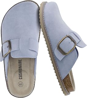 CUSHIONAIRE Women's Blain Genuine Suede Slip-On Clogs with + Memory Foam & Chic Buckle Mule - Comfortable, Non-Slip, Wide Widths Available
