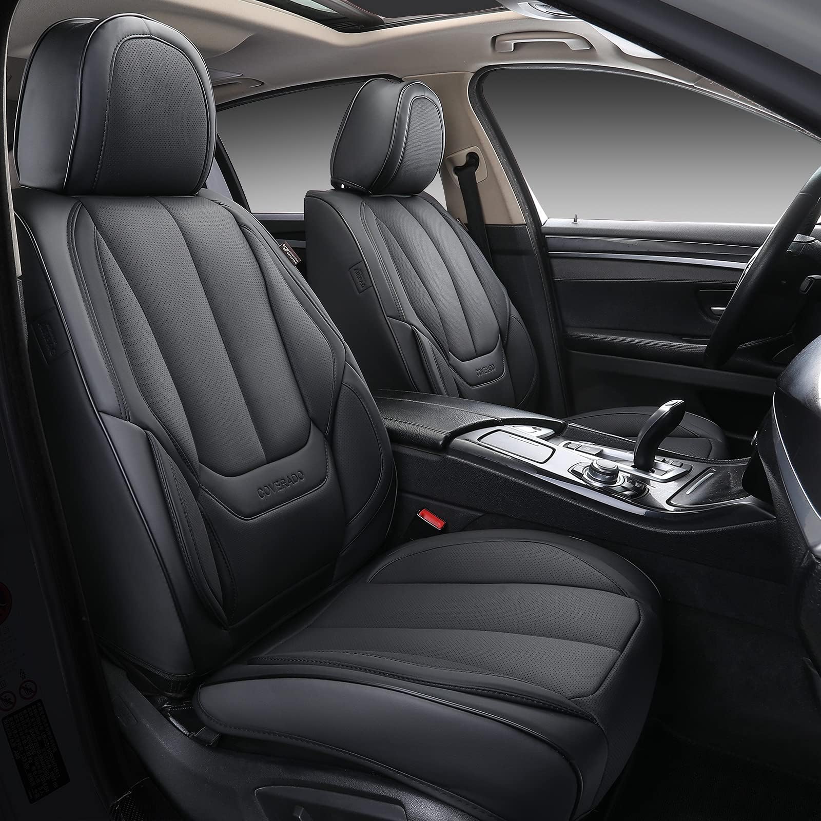 Coverado Seat Covers Full Set, Black Seat Covers for Cars 5 Seats, Car Seat Prot