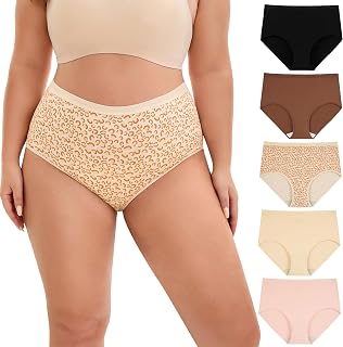INNERSY Women's Plus Size XL-5XL Underwear Cotton Stretchy High Waisted Briefs 5-Pack