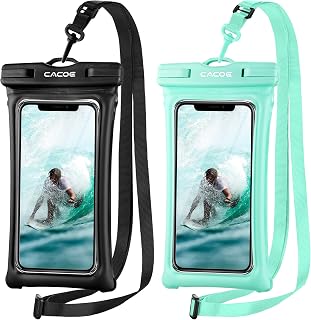 CACOE Floatable Waterproof Phone Pouch 2 Pack Up to 7.0",Black+Green