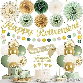 Retirement Decorations for Women Men with Sash(Green Gold)