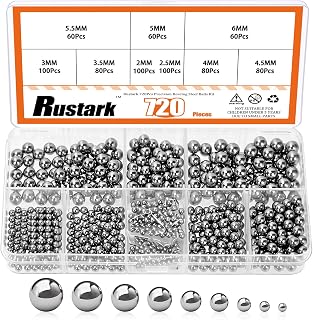 Rustark 720Pcs 9 Sizes Bearing Steel Bicycle Bearing Balls Assortment Kit Metric Precision Solid Bearing Ball Industrial Ball Spheres for Machinery Automotive