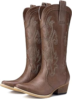 HISEA Rollda Cowboy Boots for Women Western Cowgirl Boots Mid Calf