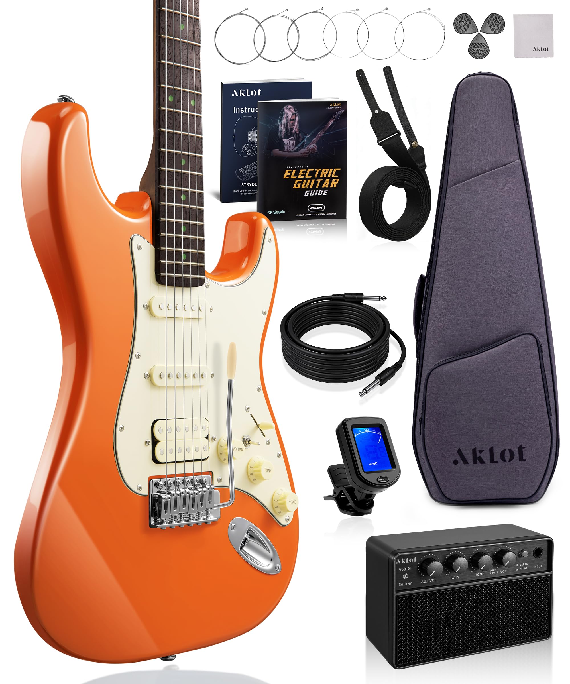 AKLOT Beginner Electric Guitar Kit: 10W Amp, Coil-Split HSS Pickups, Lesson Book