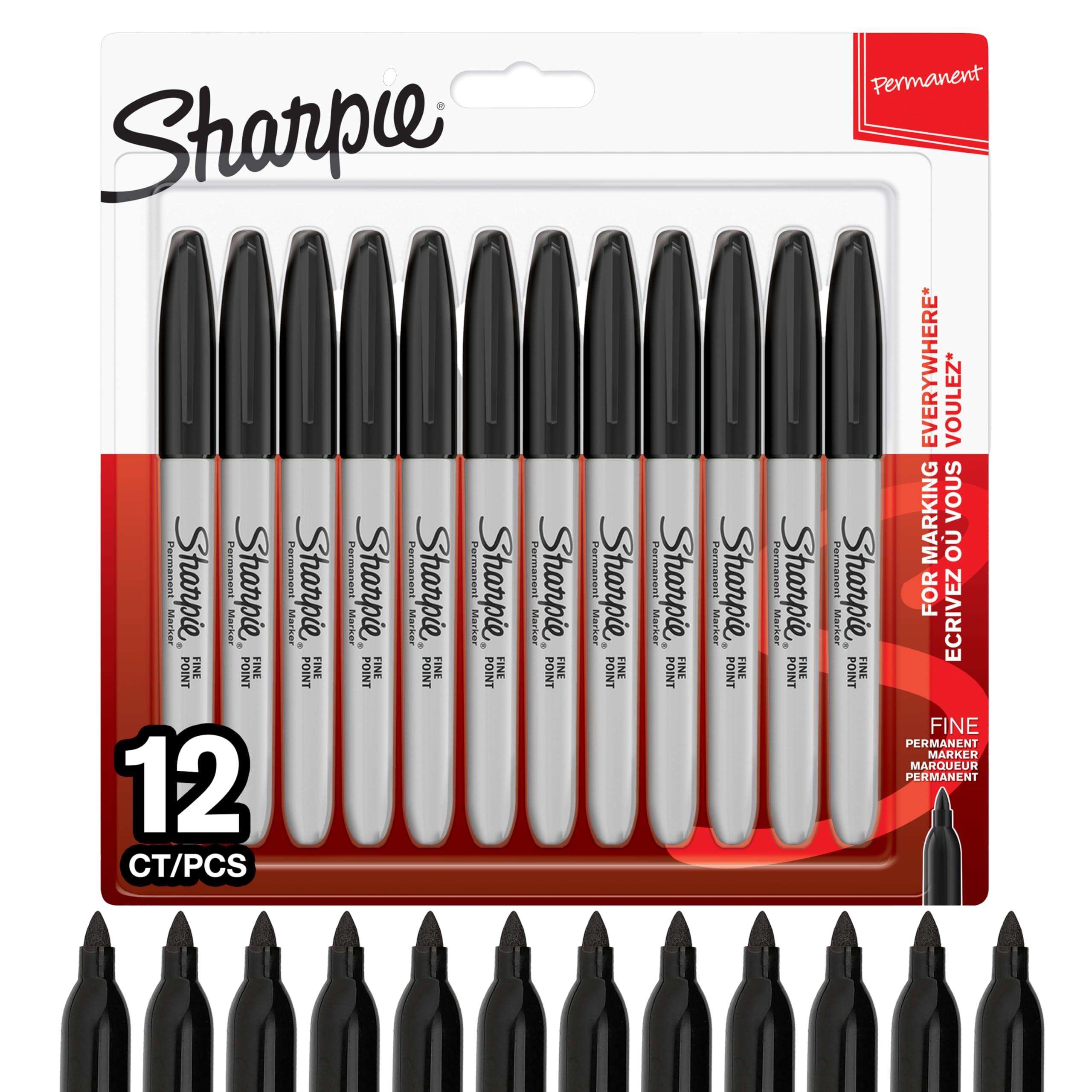 Sharpie Permanent Markers | Fine Point for Bold Details | Black Ink | 12 Marker 