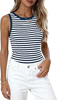 PRETTYGARDEN Casual Striped Tank Tops for Women Basic Fitted Sweaters Shirt