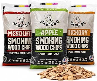Mr. Bar-B-Q Wood Chips for Smoker, 3-Flavor Pack, USA Made, 3 x 1.8 Lb Bags | Apple, Mesquite and Hickory Wood Chip Variety Pack, Works on Gas & Charcoal Grills, For Smoking, Fire Pits and BBQ Grilling