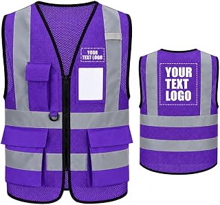 High Vis Safety Vest Reflective Strips, Multi-Pocket Design, Available in Yellow,Orange,black,Pink,blue,Red,purple