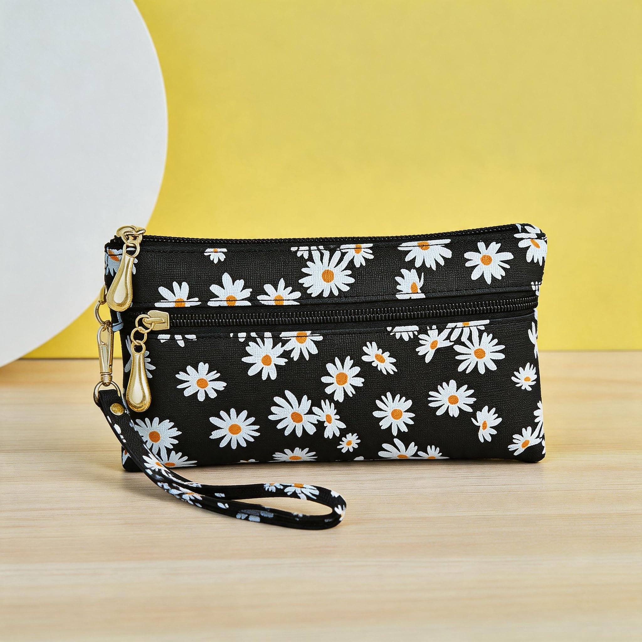 Women's Wristlet Wallet, Printed PU Leather Ladies Clutch Wallet, Removable Wris