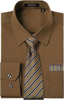 HISDERN Chemise Homme Manches Longues Formelle Chemises Business avec Cravate Habillée Ensemble Mariage Casual avec Poche Regular Fit S-4XL
