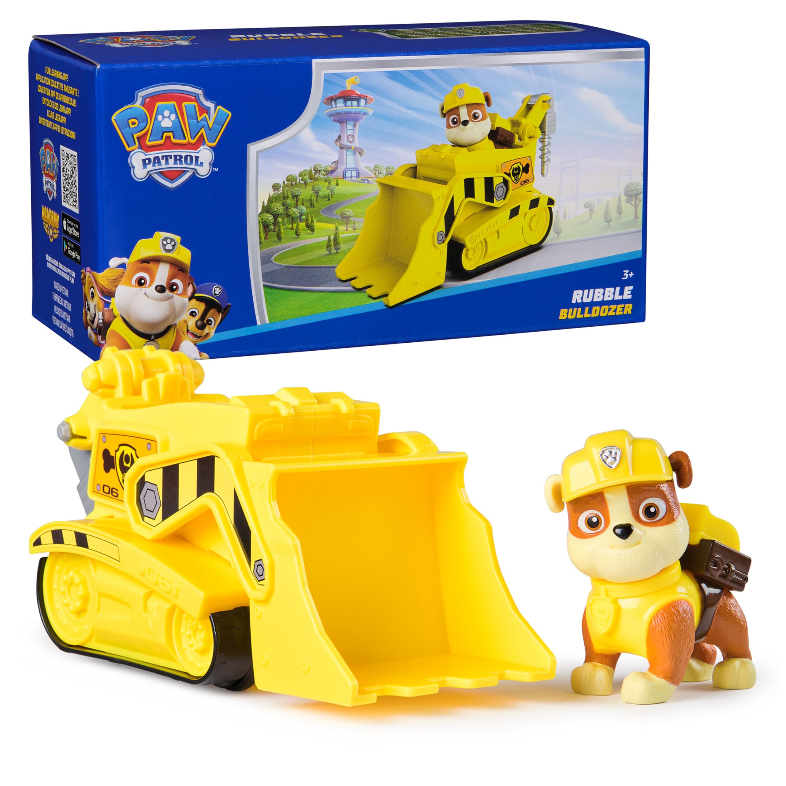 PAW Patrol, Rubble’s Bulldozer Toy Truck with Collectible Action Figure, Sustain