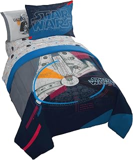 Star Wars Full Comforter Set 7 Piece Soft Bedding for Boys, Dark Blue