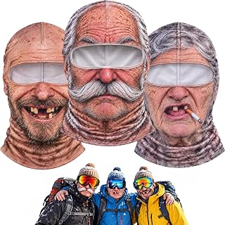 Old Man Ski Mask Funny Realistic Face - Ski Mask 3D Print Windproof | With Neck Coverage, Fits Under Ski Helmets and Goggles for Winter Fun