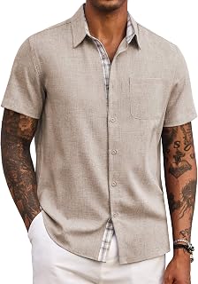 COOFANDY Men's Button Down Shirts Short Sleeve Casual Summer Beach Vacation Wedding Pocket Shirts