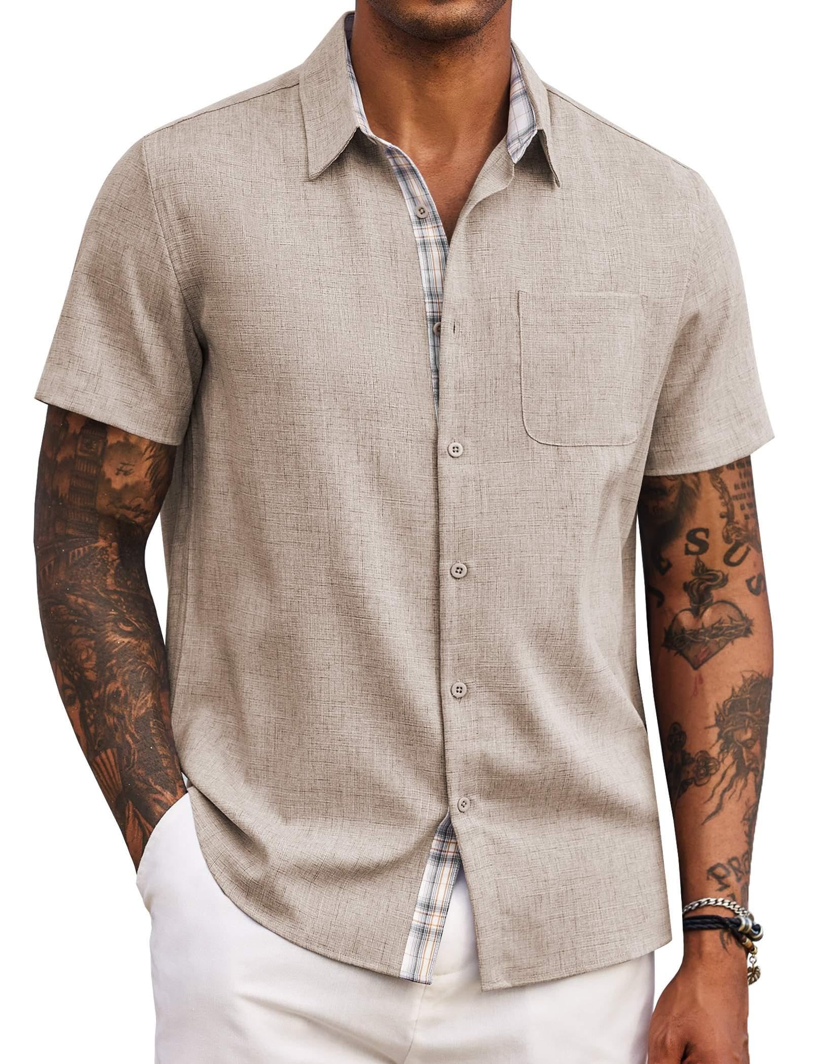 COOFANDY Men's Button Down Shirts Short Sleeve Casual Summer Beach Vacation Wedd