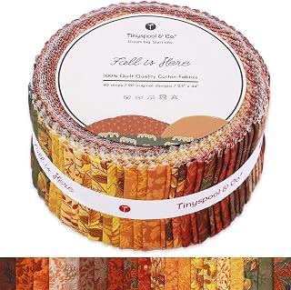 Tinyspool & Co.'s Twirlie Roll 40 Precut Quilting Fabric Strips for Quilting Supplies, Crafting, and Sewing, Soft Cotton Strip for Blanket, Rug, Upholstery, Home Decor, and Purse Making, Fall is Here