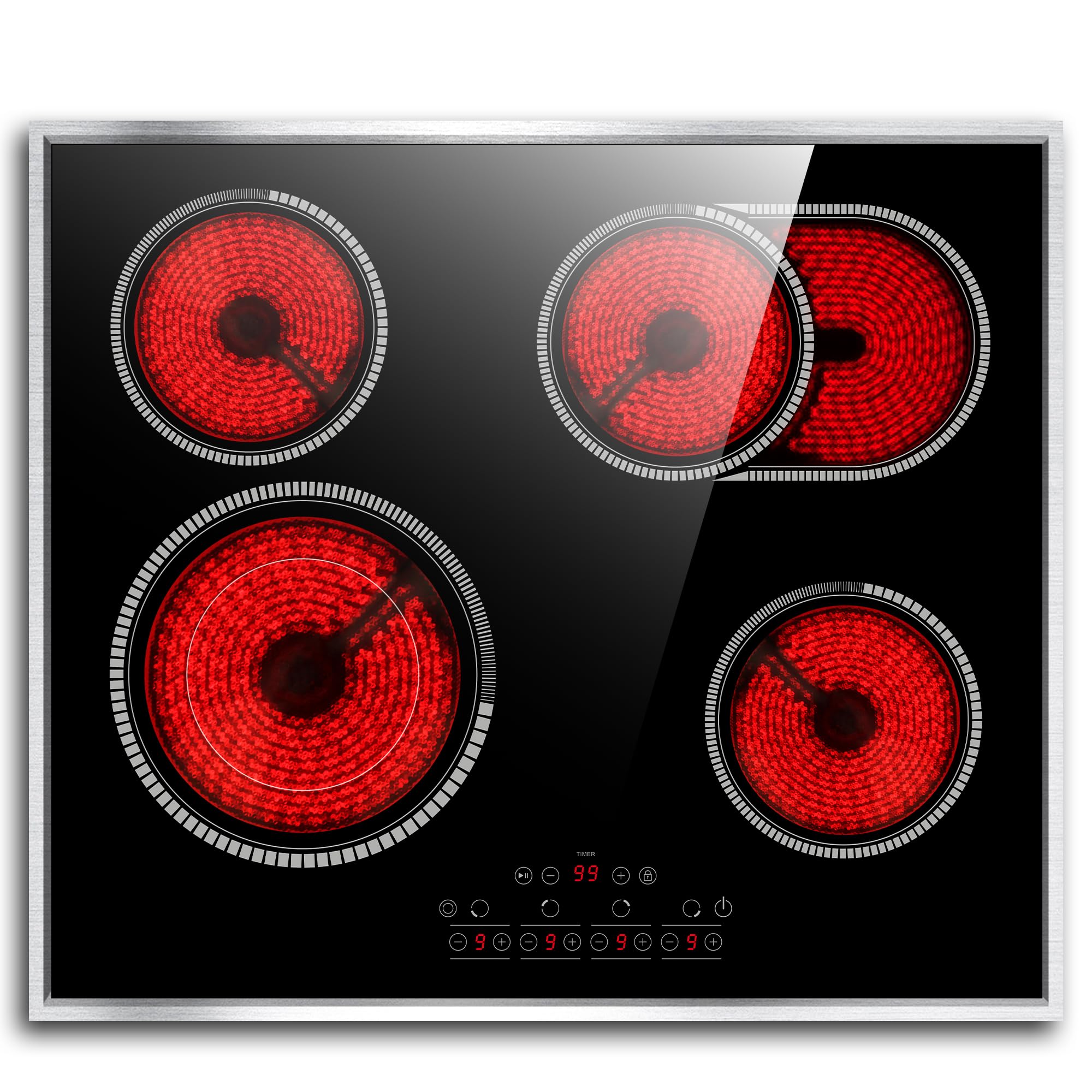 24 Inch Electric Cooktop 4 Burners, Pladeca 6600W Electric Radiant Stove | Metal
