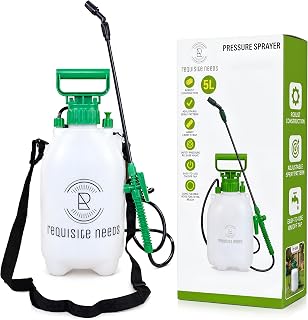 REQUISITE NEEDS Pump Action Pressure Spray Garden sprayer with plastic lance & carry strap pressure sprayer, weed killer sprayer pump fertilizer, pesticides, fungicides, and cleaning (5L Spray Bottle)