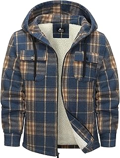 SwissWell Woodman Shirt Men Thick Plaid Flannel Jacket Plush Lining Hooded Sweatshirt Lined Casual Men Fleece Hoodie Winter Jacket with Pocket