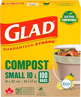 Glad 100% Compostable Bags - Small 10 Litres - Lemon scent 100 Compost Bags