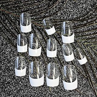 Glossy Clear White French Press On Nail Medium Length Square Fake Nail Acrylic Fake Nail Art Tips Manicure Kit