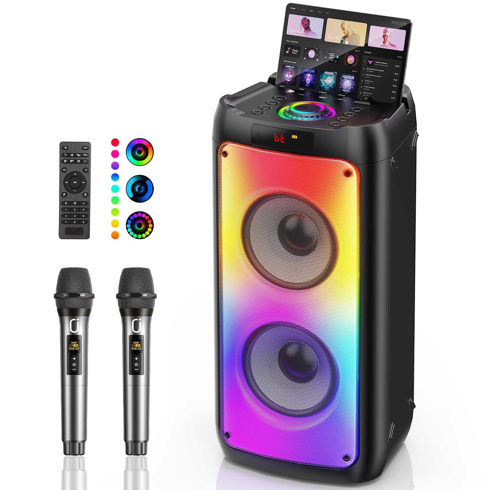 JYX Karaoke Machine with 2 Wireless Microphones | Portable Bluetooth 5.3 Speaker