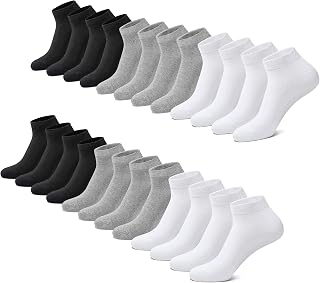 FALARY Trainer Socks for Men and Women, Organic Cotton, 12 Pairs, Short Socks, Sports Socks, Half Socks, Unisex, Black/White/Grey